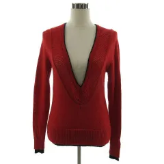 トミーヒルフィガー TOMMY HILFIGER ニット セーター Vネック ウール 長袖 配色 レッド 赤 ブラック 黒 M