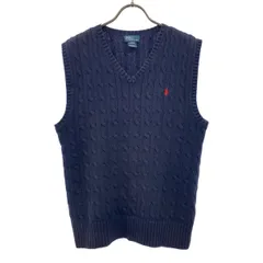 Polo by Ralph Lauren ポロバイラルフローレン ロゴ刺繍 Vネック コットン ニットベスト L ネイビー キッズ 古着
