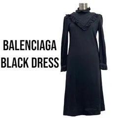 バレンシアガ BALENCIAGA 黒のファー付き襟 半袖ワンピース 1724i130003-1a.jpg