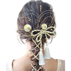[JZOON] 髪飾り 成人式 水引 金箔 銀箔 組紐 人気 ロープ ゴールド シルバー ヘアアクセサリー 前撮り 振袖 卒業式 結婚式 和装 袴 着物 浴衣に ブライダル 花嫁 ヘッドパーツ J0030