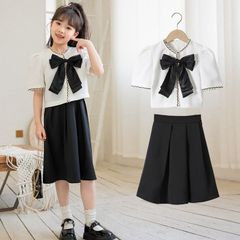 女の子 2点セット セットアップ ブラウス スカート 半袖 キッズ フォーマル リボン ガール ボトムス 卒園式 入園式 入学式 新生活 春 夏mksenbao10