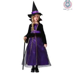 25年新作 ハロウィン 衣装 ワンピース 帽子セット 子供用 女の子 ハロウィン コスプレ 紫色 魔女風コスチューム