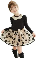 Kaenarie 女の子 フォーマル ワンピース 花柄 シフォン( ブラック,  120)