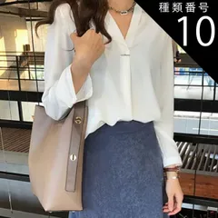 種類10：ブルー/4XL Vネック ボウタイ風 シフォン とろみ ブラウス トップス シャツ 白シャツ 袖あり 長袖 襟なし かわいい 大人可愛い きれいめ シンプル カジュアル 大人 上品 おしゃれ 大人女子 こなれ感 ラブリー クール モード系 エレガント