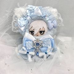 おすわりぬい服 ちびぐるみ ライトブルー×ホワイト(デニム) ねこ耳