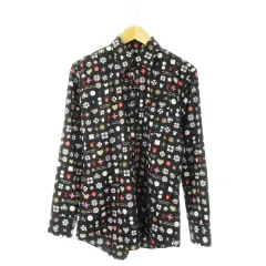 バーバリーブラックレーベル BURBERRY BLACK LABEL コットンシャツ レギュラー 長袖 花柄モノグラム 総柄 ロゴ 3 L 黒 ブラック /CK6 ■GY18