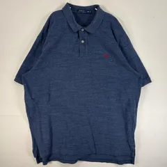 古着 ポロ・ラルフローレン POLO RALPH LAUREN 鹿の子 半袖 ポロシャツ ロゴ 刺繍 大きいサイズ 2ボタン XXL  ネイビー 無地 メンズ