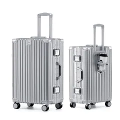 [Spyplan] スーツケース 大型 キャリーケース Mサイズ 3泊4日 軽量アルミフレームタイプ 大容量 機内持ち込み キャリーバッグ 隠しフック機能 静音ダブルキャスター 耐衝撃 TSA ロック カップホルダー付き 国内旅行 ビジネス 出張 人气 シルバ