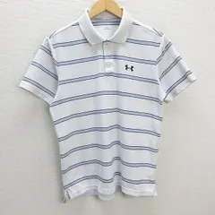 z■アンダーアーマー/UNDER ARMOUR ボーダー半袖ポロシャツ【SM程度】白青/men's/192【中古】■