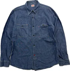 EDWIN ☆ デニム ワークシャツ デニムシャツ ブルー XXL ワーク アメカジ ストリート アウトドア キャンプ 古着 人気 エドウィン■N236