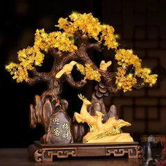 【新品未使用】金のなる木 鹿 招財樹 オブジェ 置物 インテリア 玄関 リビング 風水 縁起物 贈り物 プレゼント 富 繁栄 樹脂素材 高級感 運 開運 商売繁盛 クリスタルツリー