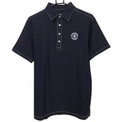 ★値下げ★【超美品】ジャックバニー 半袖ポロシャツ ネイビー デニム風 白ステッチ ロゴワッペン  メンズ 5(L) ゴルフウェア Jack Bunny