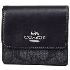 コーチ 財布 COACH コーティングキャンバス レザー シグネチャー スモール トリフォールド コンパクト 三つ折り財布 グラファイト×ブラック CE930