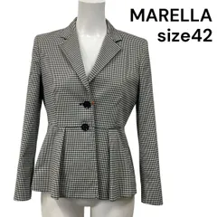◆ 美品 マレーラ MARELLA ペプラムジャケット テーラード 白 黒 綿混 レディース 42 XL 13号 S5V039のサムネイル
