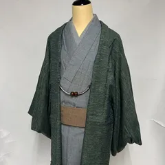 （中古品） 和装 メンズ 羽織 久留米織 羽織単品 M 日本製 ROCCA ネップグリーン