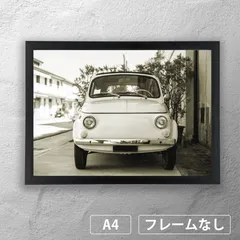 フィアット500　レトロなイタリアの風景　セピア色　フォトポスターA4 マット 【フレーム付】《MT》★再入荷★のサムネイル