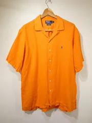 90s 00s ビンテージ Polo Ralph Lauren ラルフローレン CALDWELL オレンジ リネン ループカラー 開襟 半袖 S/S シャツ L 80s CLAYTON