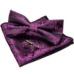 【迅速発送】JEMYGINS 「ジェミギンズ メンズ ペイズリー柄 蝶ネクタイ カフス ボタン ハンカチ セット フォーマル ビジネス 結婚式 プレゼント