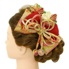 髪飾り リボン 卒業式 袴 成人式 つまみ細工 赤 振袖 前撮り 3点セット ピンク 黄色 白 くすみ色 ちりめん 組紐 和柄 かんざし No.9-2927