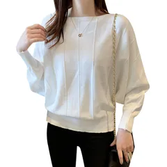 【新着商品】XTRA] ニット セーター レディース 長袖 ドルマンスリーブ ボートネック 無地 [MEME リブ ストレッチ ゆったり 大きいサイズ 着せ ストレッチ トップス 大人 おしゃれ カジュアル オフィス お出かけ 通学 春 秋