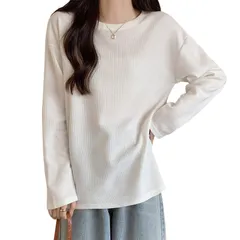 【特価セール】春秋 通学 普段着 可愛い シンプル シンプル 体型カバー 大きいサイズ ワッフル ファッション 快適 クルーネック クルーネック ティーシャツ 無地 トップス カットソー 長袖 Tシャツ レディース XTRA] [MEME