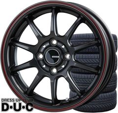 15インチアルミホイールタイヤセット コンパクトカー用 ワイド5.5Jリム深度40mm INFINITY/インフィニティF10 MBK/FR マットブラック/フランジレッド  15-5.5 165/55R15
