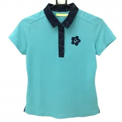 ビバハート 半袖ポロシャツ ライトグリーン×ネイビー 襟・前立てレース生地 レディース 40(Ｍ) ゴルフウェア VIVA HEART