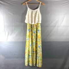 ハドソン Hudson honey ワンピース キャミソールワンピース ロング レース 花柄 リボン紐 綿 裏地付き 白 黄色 黄緑系 Lサイズ 2025091400056