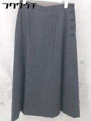 ◇ Mademoiselle NONNON サイドジップ ストライプ 膝下丈 フレア スカート サイズM グレー ホワイト レディース 【中古】 【1104050002539】