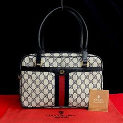 極 美品 GUCCI グッチ オールドグッチ ヴィンテージ シェリーライン GG ロゴ 金具 レザー ハンドバッグ ミニ ボストンバッグ 紺 22401