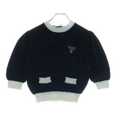 PRADA (プラダ) ロゴ刺繍 クルーネックセーター ニット ブラック×ホワイト レディース P24I1R S212 1Z05