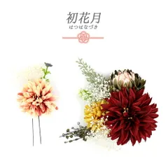 髪飾り 成人式 赤 振袖 袴 花 2点セット 渋緑 ピンク 黄色 白 ゴールド 菊 かすみそう リーフ 葉 大きい 小さい Uピン コーム No.12-0419