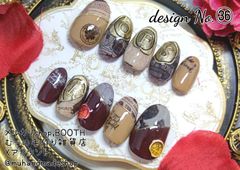 ㊱シーリング　秋　ブラウン　ベージュ　クラシカル　ペーパー　コラージュ　ネイル　ネイルチップ　かわいい