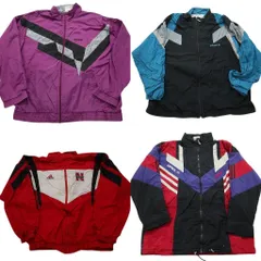 【B品】古着卸 まとめ売り アディダス オールド ジャケット 4枚セット (メンズ L ) 80’s マルチカラー ナイロン 中古 古着 NC4295