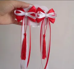 リボンタッセル髪飾りヘアアクセサリーチャイナ中国コスプレ子供ピンミニ巫女お正月赤