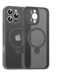 MagSafe対応 iPhone 16 ケース リングスタンド カメラ保護 iPhone 16 マグセーフ ケース 落下防止 耐衝撃 360度回転 スタンド付き 薄型 マットPC 半透明 背面カバー TPUバンパー,チタングレー