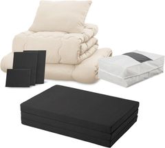 アイリスプラザ 折りたたみマットレス 厚さ6cm シングル ブラック + すぐ使える布団７点セット (掛け布団 敷布団 枕 収納ケース+各カバー付き)