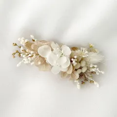 ドライフラワー フラワーヘアクリップミニ03 / プリザーブドフラワー / ピンクベージュ×ホワイト  / 大人こども兼用 / やっとこピン ベビーヘアクリップ 髪飾り / 七五三 卒園式 入園式 結婚式 発表会 前撮り
