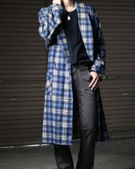 1970s- Sears PERMA-PREST tartan check flannel gown coat 70年代 シアーズ タータンチェック コットン フランネル ガウン コート 青系 XL