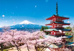 【送料無料】やのまん(Yanoman) 【日本製】108ピース ジグソーパズル ラージピース 日本風景 富士と桜吹雪の五重塔 山梨 (26x38cm) 01-2092 ピース請求ハガキ のり付き へら付き サービスカード付 ジグソーパズルのトリセツ付