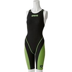 Arena Aquaforce Fusion 2 Competitive Swimsuit, Half Spats, Open Cross Back, ARN-7010WJ, BKLG, Black x L Green x Black, 130cm