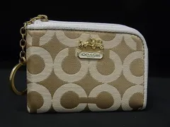 ■美品■ COACH コーチ オプアート キャンバス×レザー コインケース コインパース 小銭入れ ベージュ系×アイボリー系 DI8119