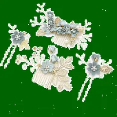 数量限定 七五三 花見 成人式髪飾り 夏祭り 母の日 ヘアアクセサリー 卒業式 入学式 花飾り和装 花火大会 和風 着物 結婚式 成人式 花嫁 披露宴 髪飾り 浴衣 和装 4点セット (ライトブルー)