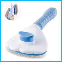 【特価セール】スリッカーブラシ ヒーリングブラシ 犬 猫 長毛種・短毛種 ペット用ブラシ痛くない くし ワンマッサージしながら抜け毛除去 ボタンを押して抜け毛が簡単に取れる 【正規品】SanMori グルーミングブラシ 猫・犬兼用(ブルー)