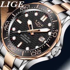 新品 LIGE スポーツオマージュウォッチ メンズ腕時計 ブラック＆ゴールドST
