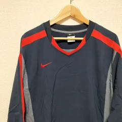 ☆OLD NIKE ナイロンジャケット ゲームシャツ プルオーバー メンズ サイズXL 長袖 Vネック ネイビー 刺繍ロゴ ラバープリント テックウェア トップス アウター y2k ビンテージ オールド ナイキ アウトドア スポーツ ブランド古着 USED