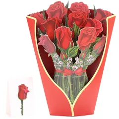 新品 立体 ローズレッド 薔薇 3D ブーケ リアル 花束 インパクト大 枯れない ビッグ の 大きい 付/紙 きれい ミニカード お祝い + ギフト 封筒 お見舞い 花 お礼 カード 祝 グリーディング バースデー メッセージ 誕生日 moin 2309me