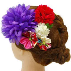 髪飾り 成人式 振袖 浴衣 卒業式 袴 結婚式 5点セット 紫 赤 白 花 和 洋 かんざし 手作り 簪 つまみ細工 ちりめんフォーマル 花飾り 玉飾り ブライダル W45 295-259 紫 p996　Si
