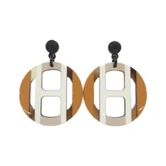エルメス　ピアス　Hエキップ サーブル　ブラウン　ベージュ系　ラッカー　新品 エルメスピアスHエキップ サーブルブラウンベージュ系ラッカー新品