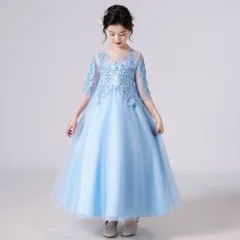 ☆ ブルー ☆ 150cm ☆ キッズ フォーマル ドレス ロングxjformaldress08 女の子 ドレス 子供服 フォーマル フォーマルドレス フォーマルワンピース ロングドレス 子供ドレス 半袖 子どもドレス ジュニア 子ども服 こども服 キッズ服